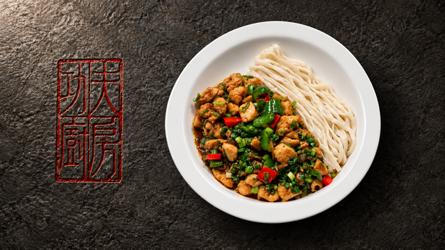 Green Peppercorn Chicken Noodles 藤椒鸡粒鲜椒面